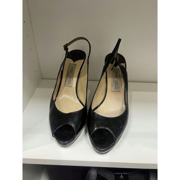 Jimmy Choo Patent Leather Peep Toe Slingback Heels - Size 38.5 - Picture 2 of 5